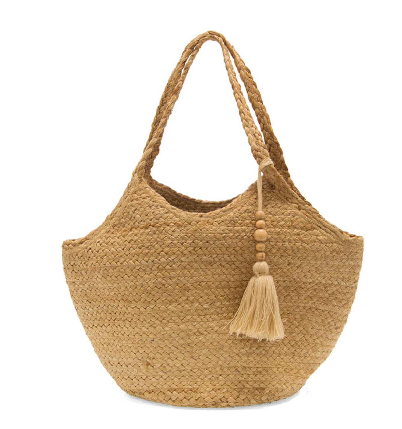 Natural Lorelei with Wood Bead Tassel Jute Tote