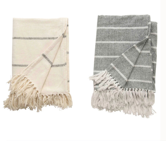 Woven Cotton Throw w/ Fringe