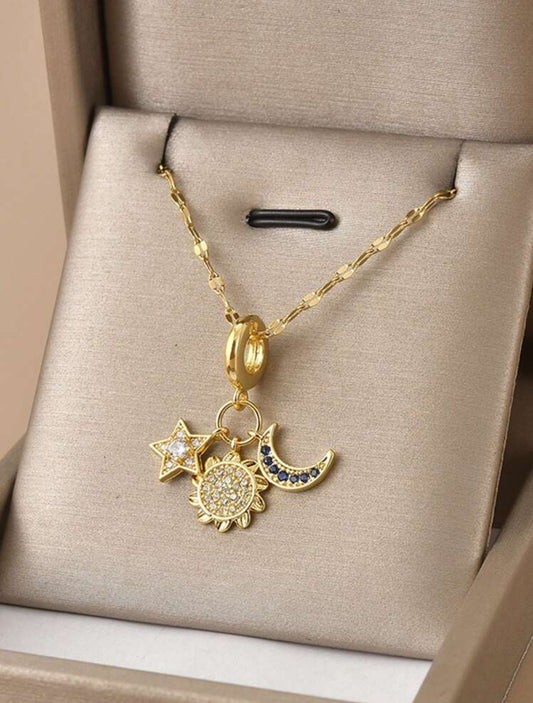 Stainless Steel Celestial Sun Moon Star Necklace