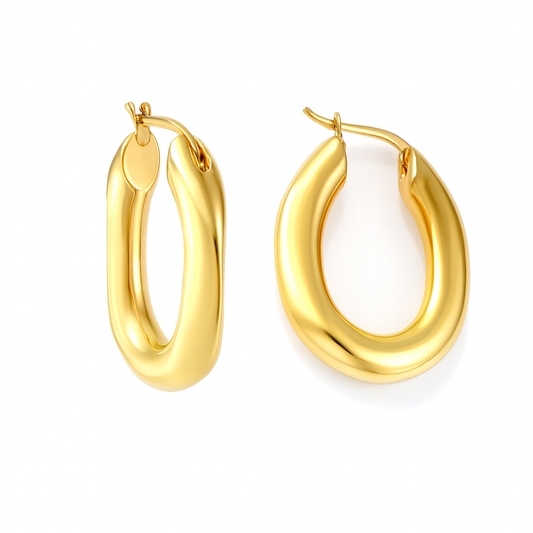 Gold-Plated Oval Hoop Earrings