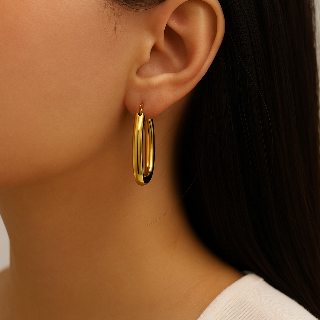 Gold-Plated Oval Hoop Earrings