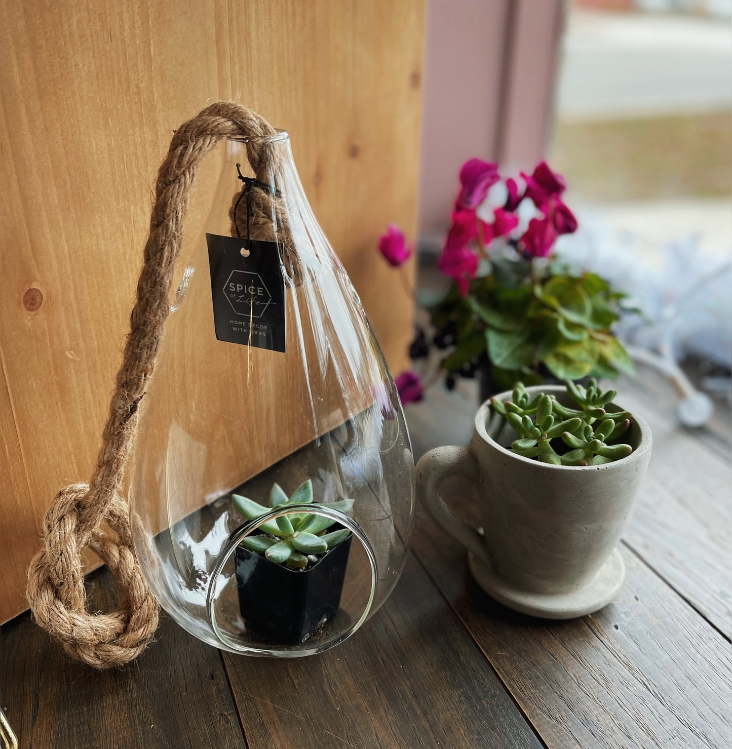 Rope Hanging Glass Drop Vase M