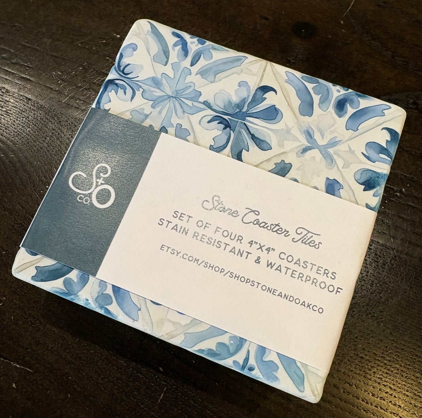 Coaster Set - Blue Floral