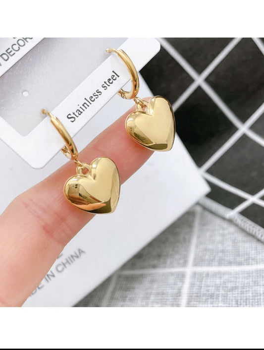 18K Gold Plated Heart Pendant Earrings