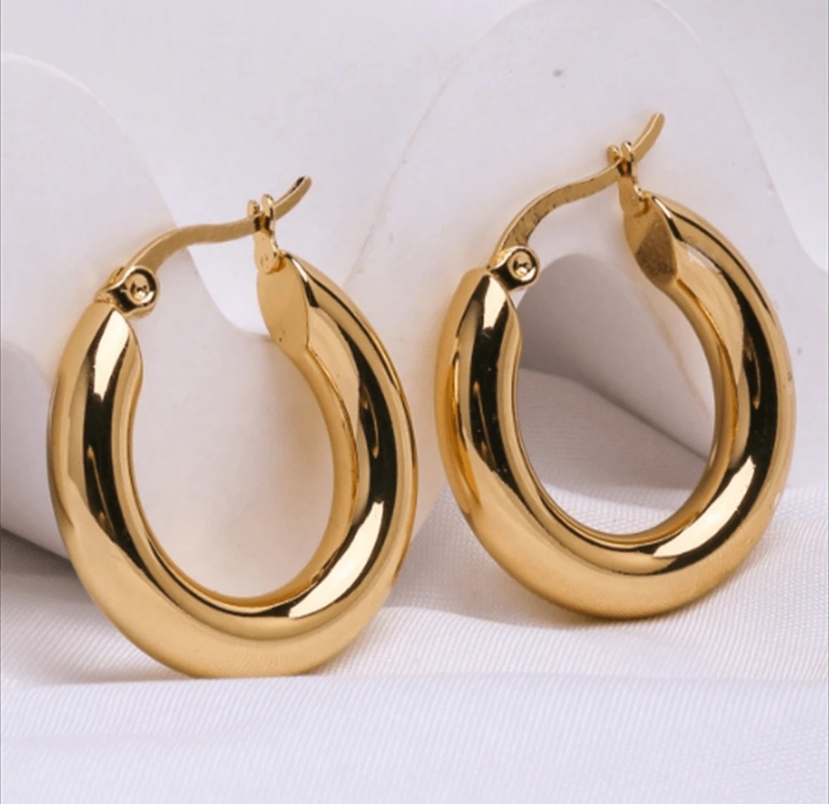 18K Plated Thick Round Hoop Earrings