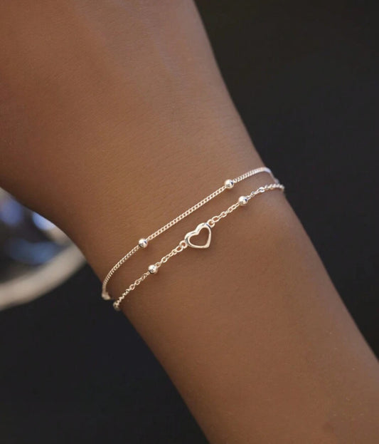Sterling Silver Double LayerHeart Bracelet