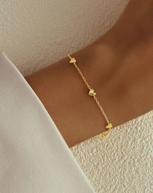 Sterling Silver Bean Hearts Bracelet