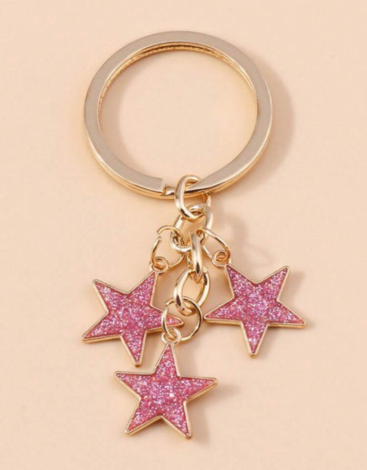 Pink Stars Keychain Purse Charm