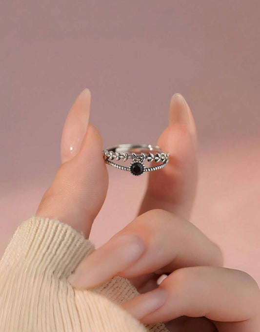 Sterling Silver Black inlaid Rhinestone Ring