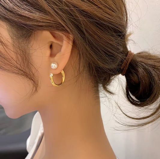 Matte Gold Pearl Hoop Earring