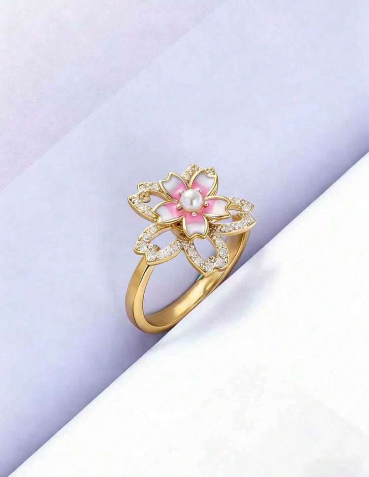 Zirconia Pink Flower Fidget Ring