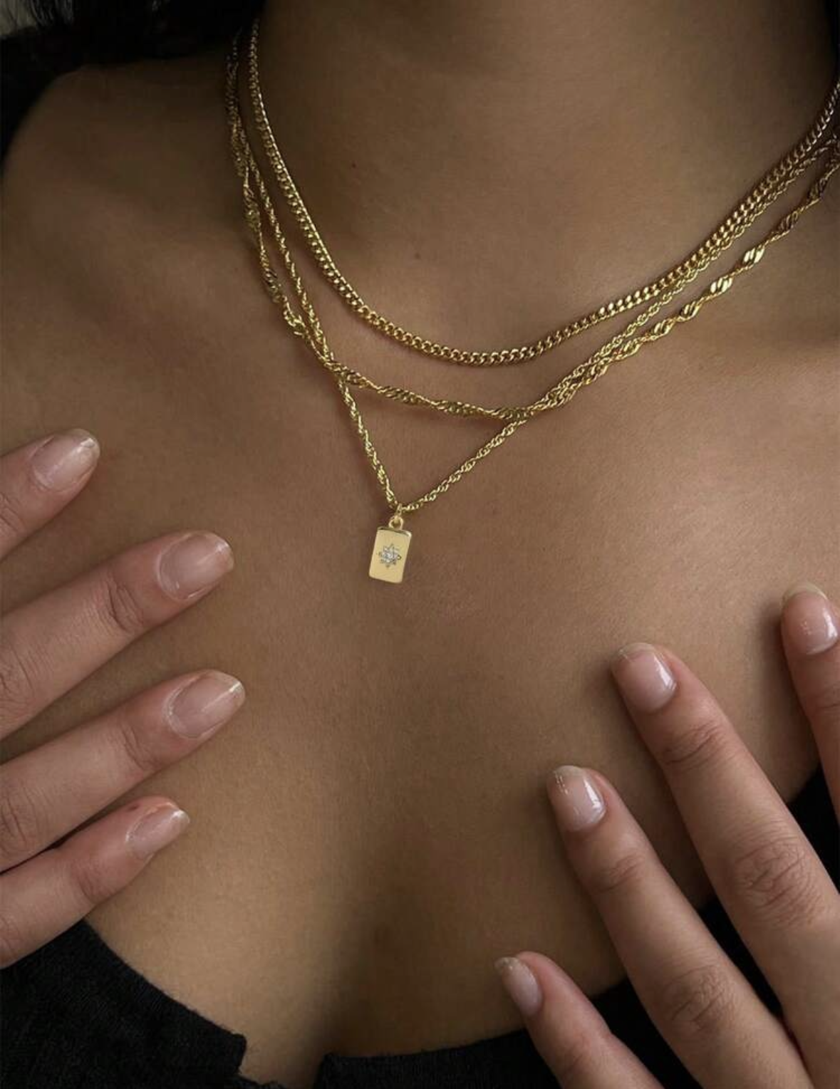 3 pc Stainless Steel Gold Layered Necklace