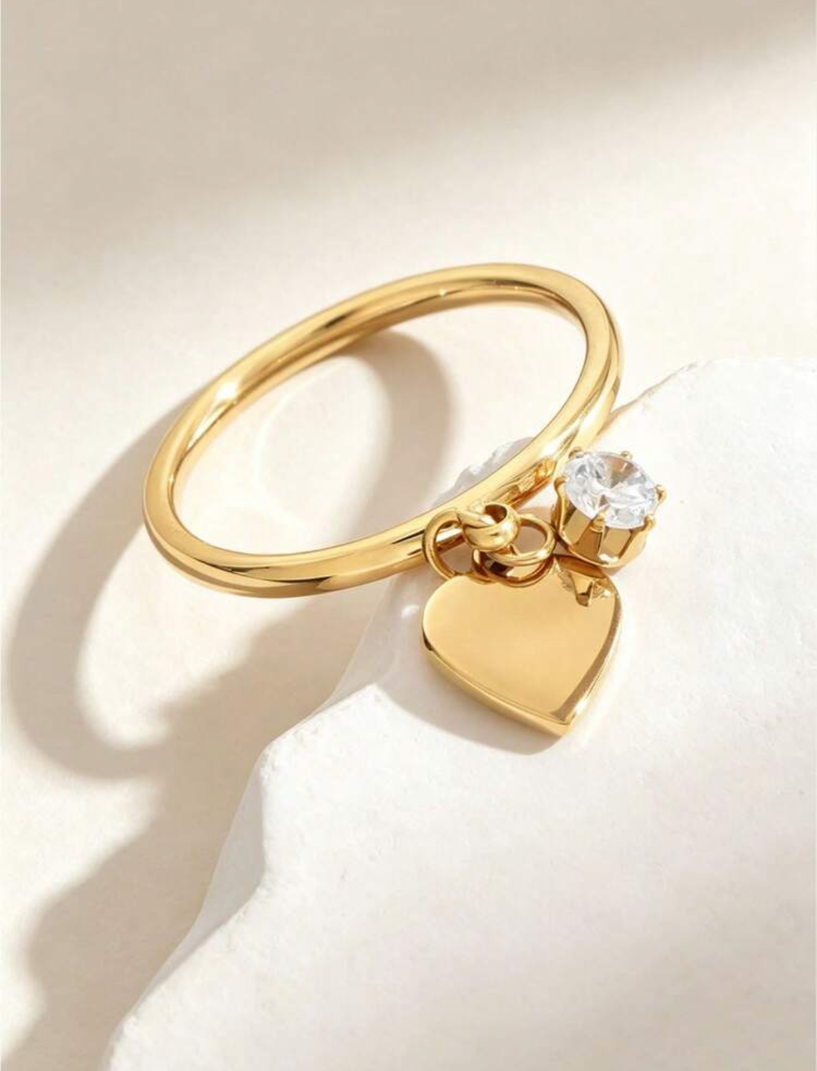 Heart & Rhinestone Stainless Steel Ring