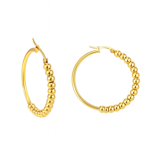 Stainless Steel Beaded Hoop Earrings (Lg)