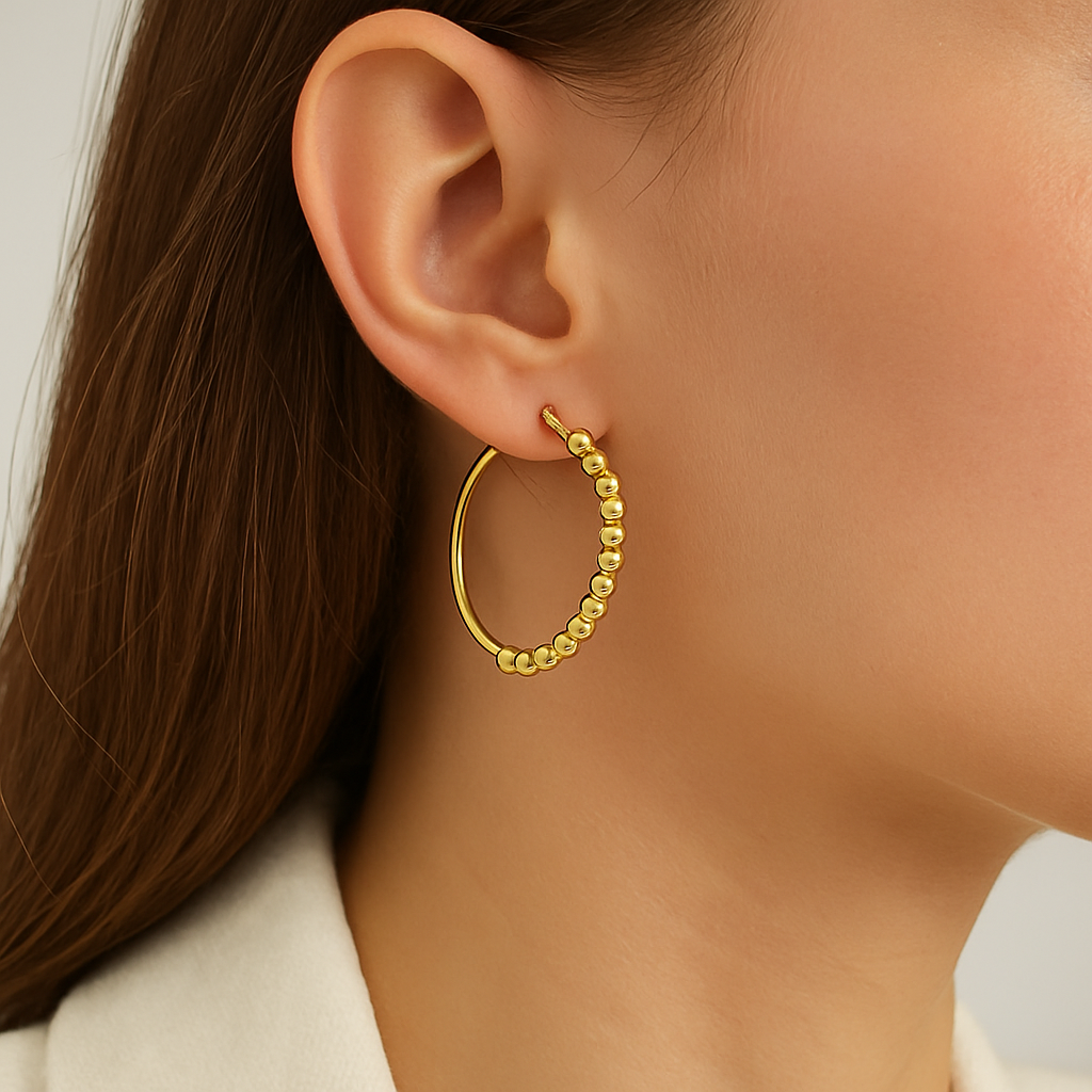 Stainless Steel Beaded Hoop Earrings (Lg)
