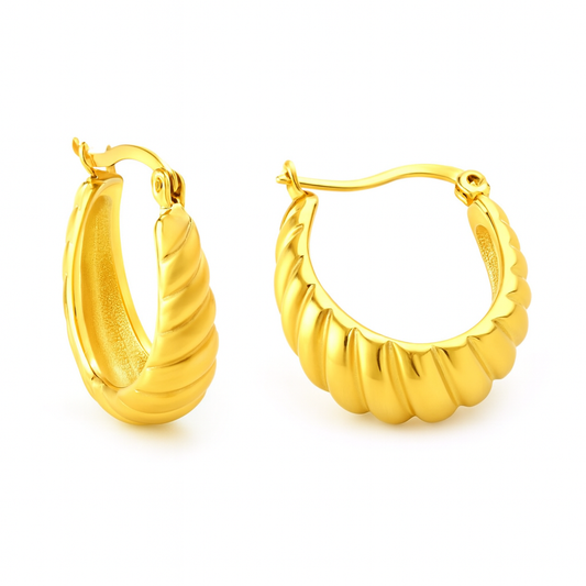 Stainless Steel Ridged Hoop Earrings