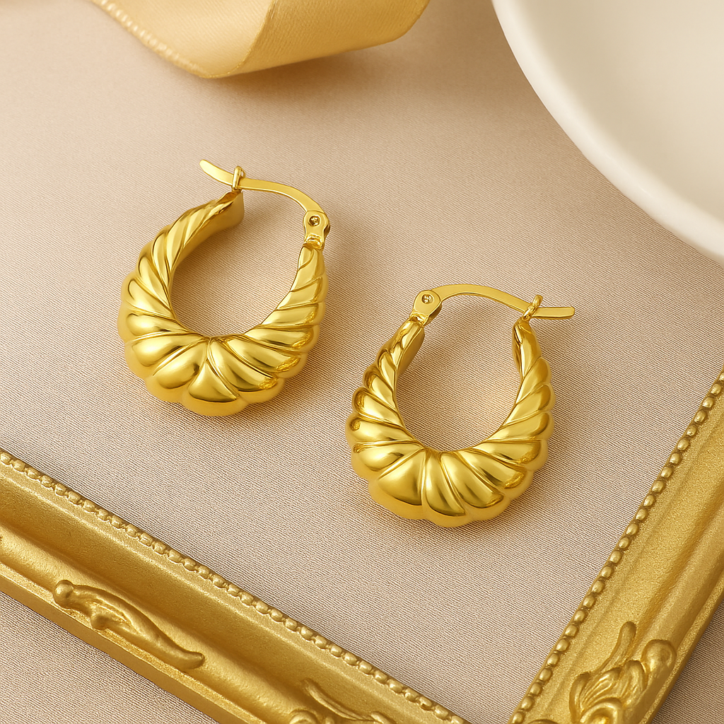Stainless Steel Ridged Hoop Earrings