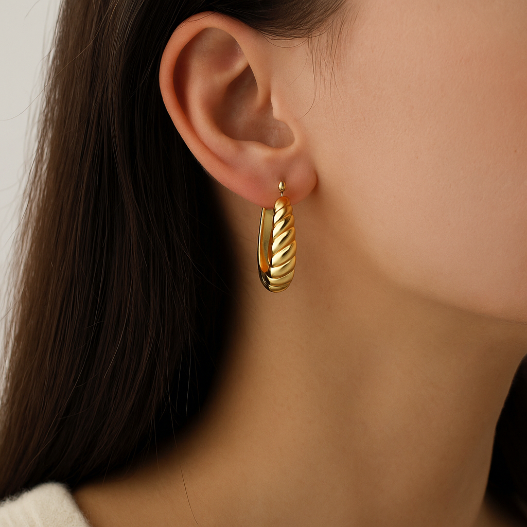 Stainless Steel Ridged Hoop Earrings