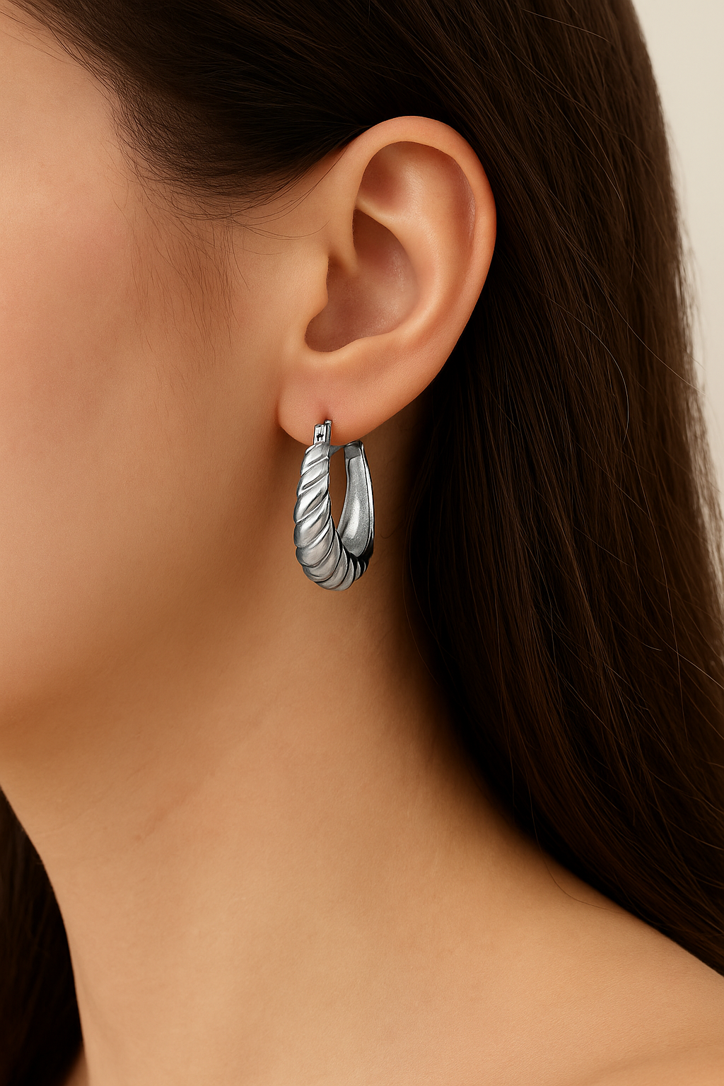 Stainless Steel Ridged Hoop Earrings