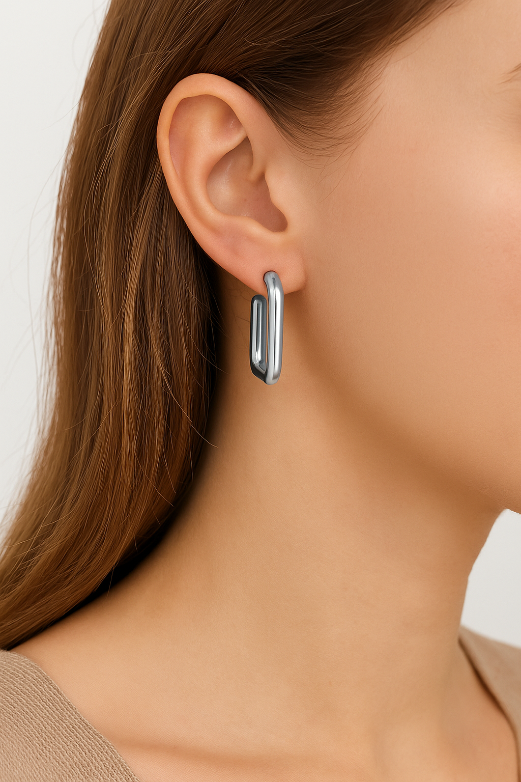 Rectangular Stainless Steel Hoop Earrings