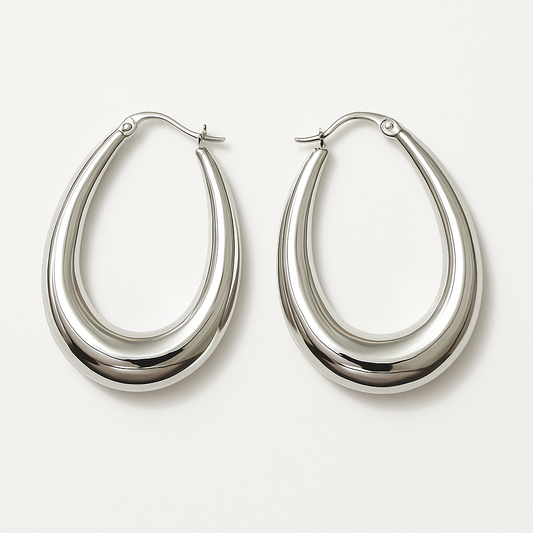 Silver Teardrop Hoop Earrings