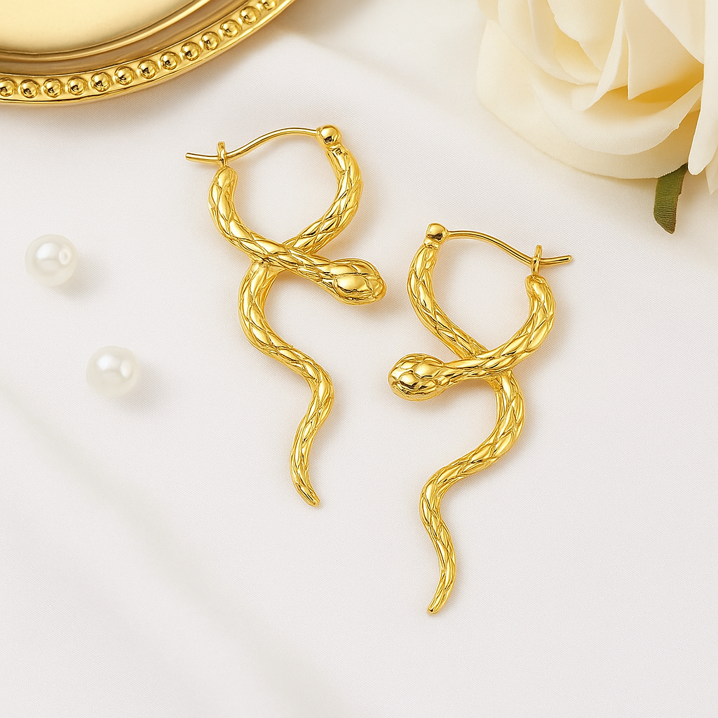 Gold-Plated Snake Hoop Earrings