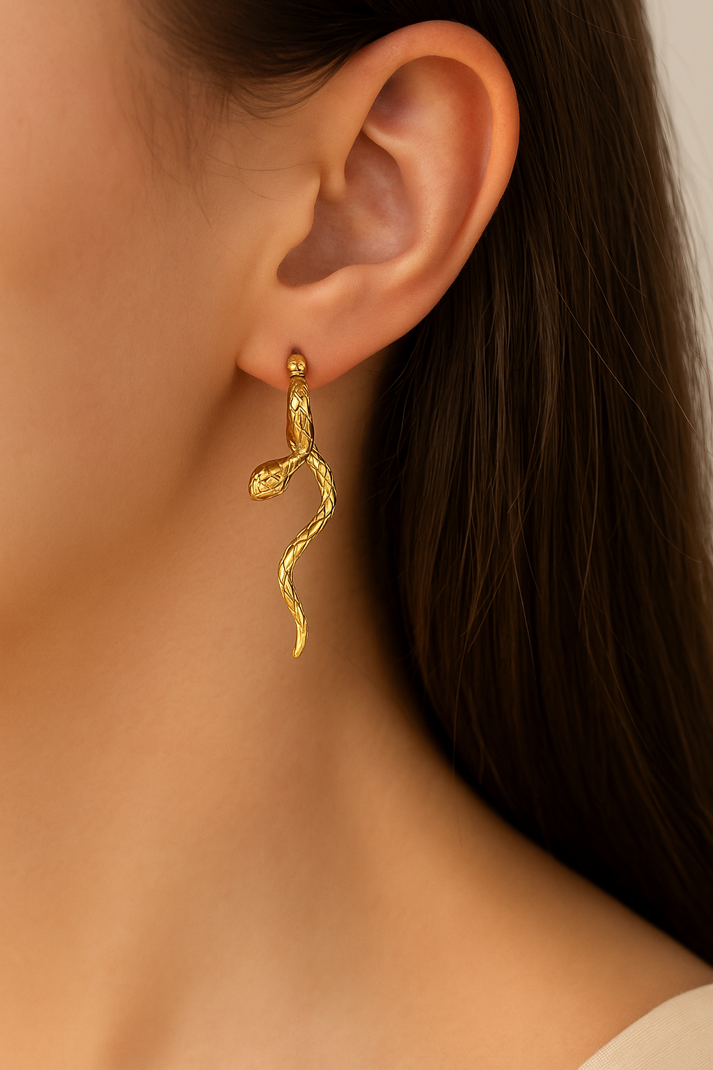 Gold-Plated Snake Hoop Earrings