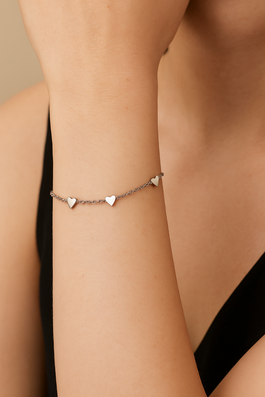 Gold-Plated Stainless Steel Heart Bracelet