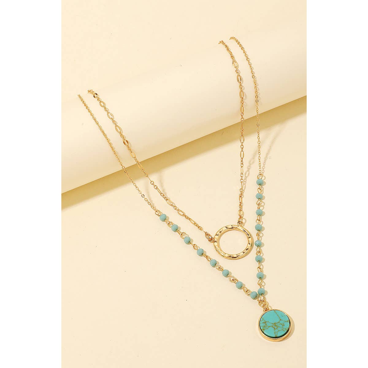 Hoop And Stone Disc Layered Pendant Necklace