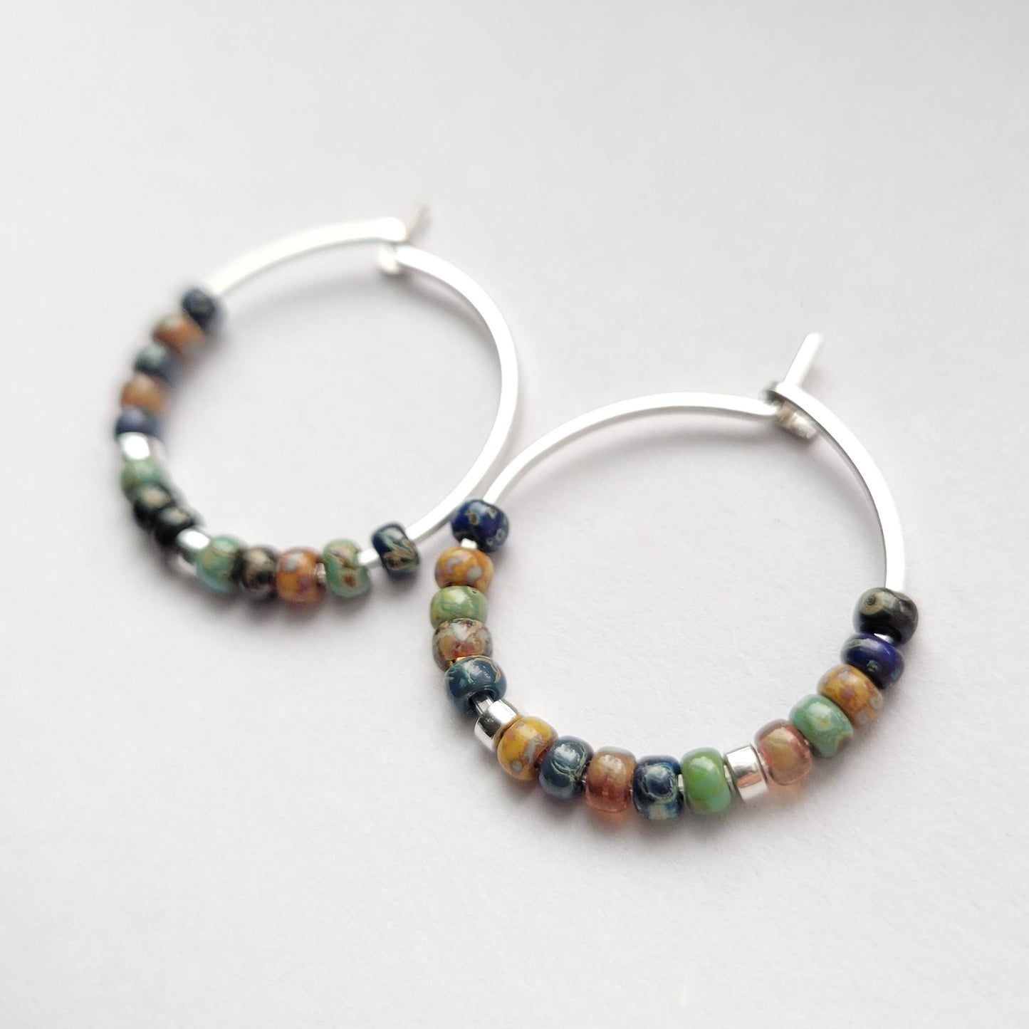 Sterling Silver Hoops with Colorful Picasso Beads