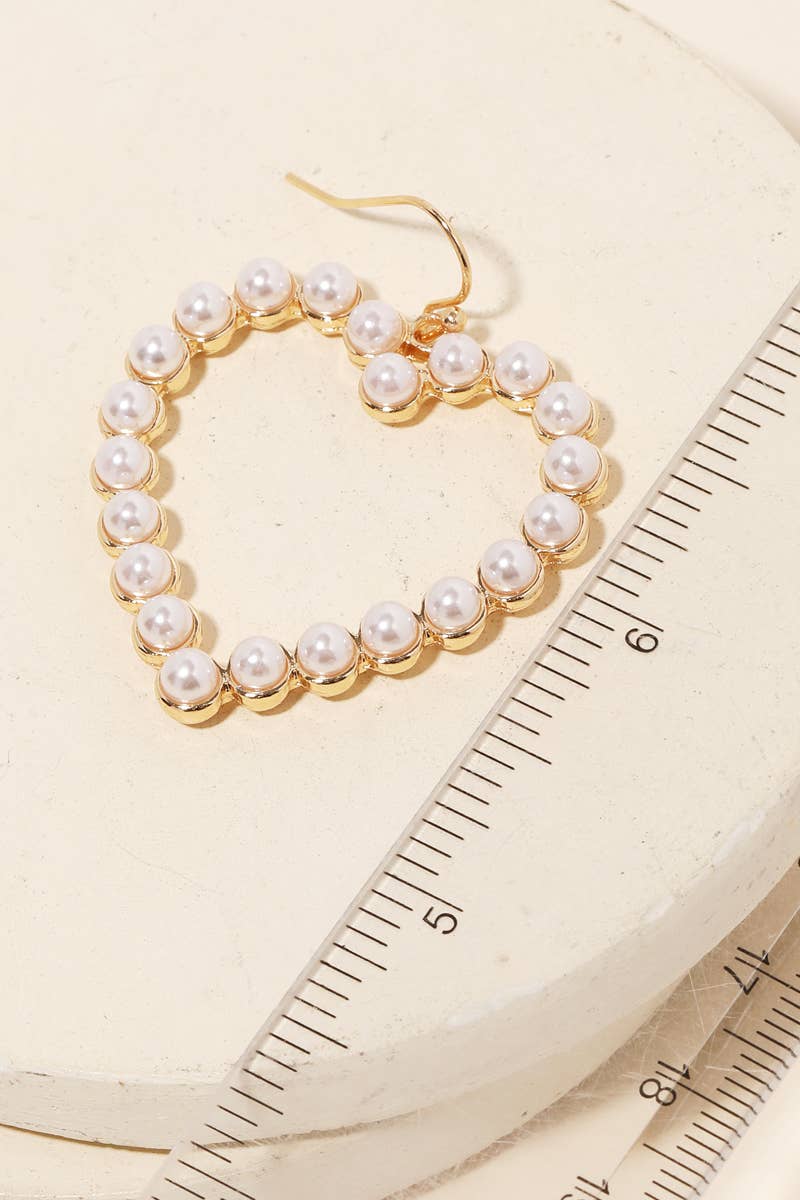 Pearl Beaded Heart Coutout Earrings