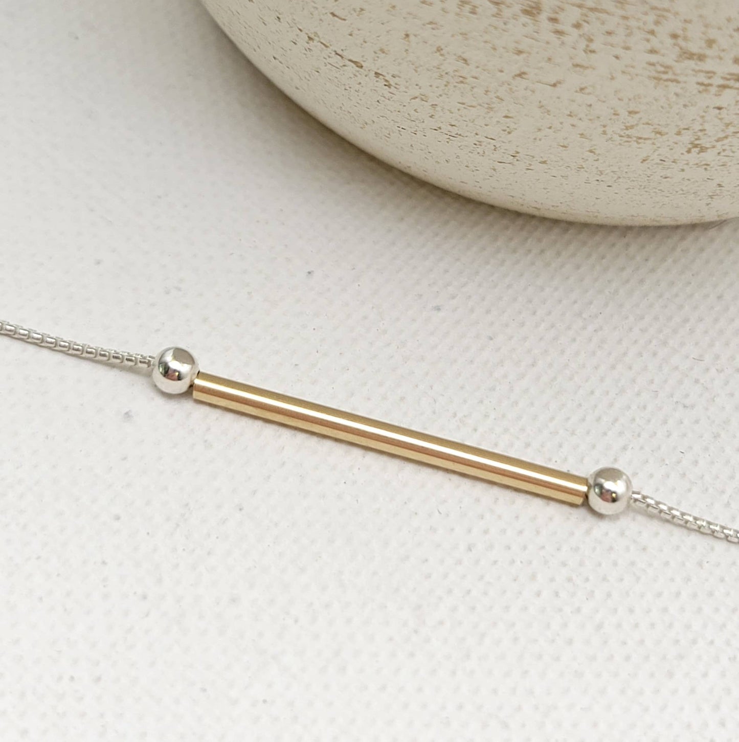 Sterling Silver & 14K Gold Bar Necklace