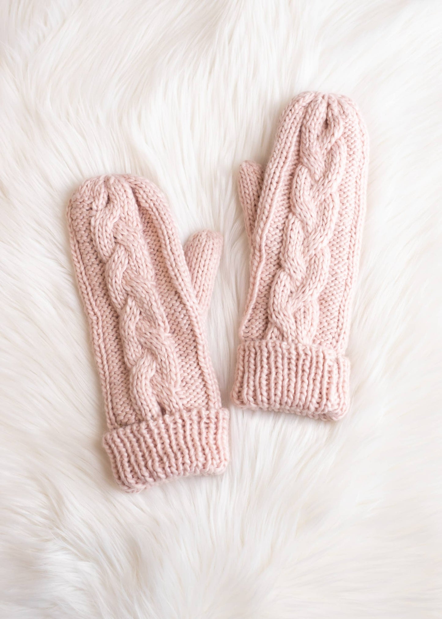 Blush Braided Knit Mittens