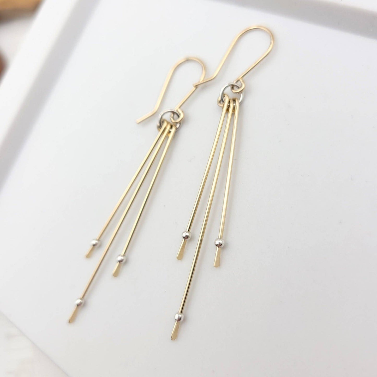 Mixed Metal Long Earrings - Gold with Silver