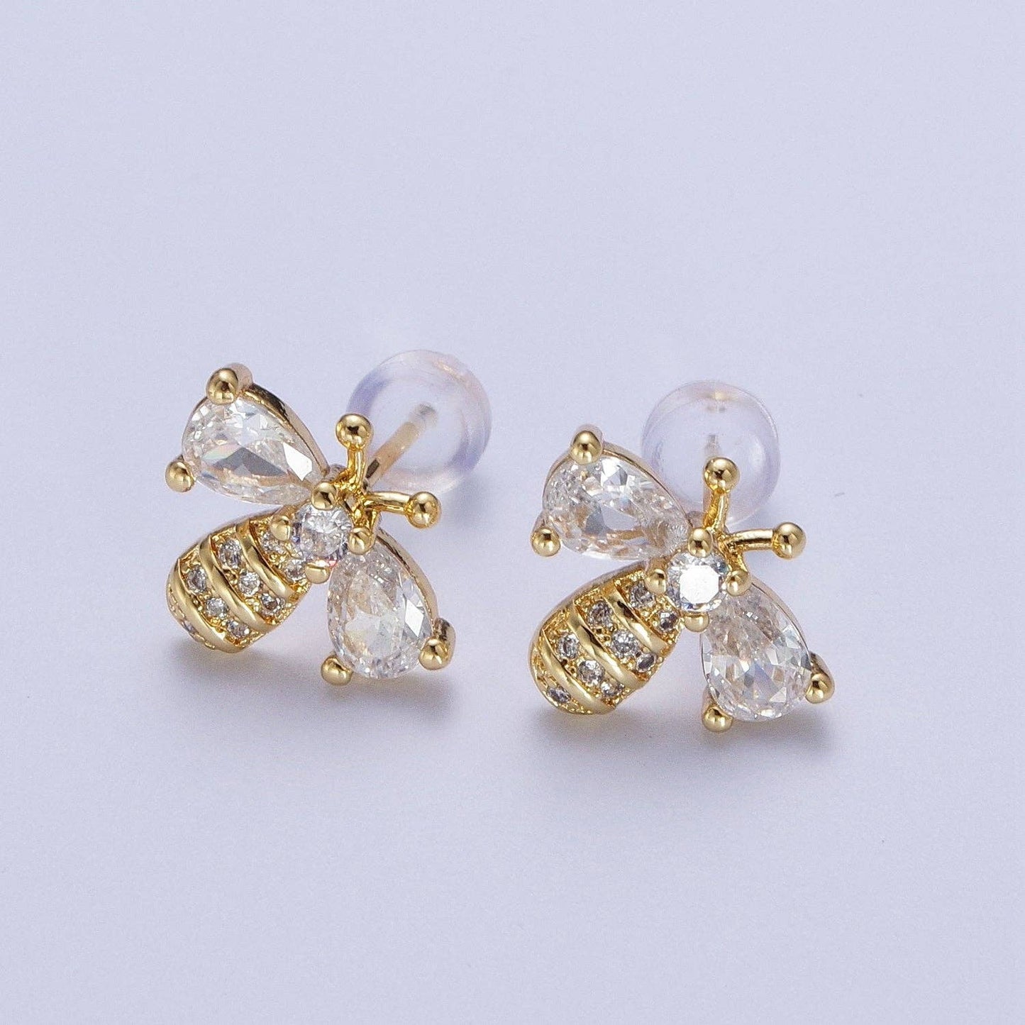 14K Gold Filled Micro Paved Bumble Queen Bee Cubic Zirconia Gold Stud Earrings | X934