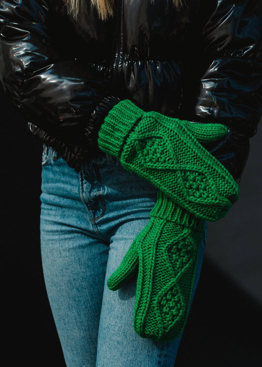 Bright Green Cable Knit Mittens