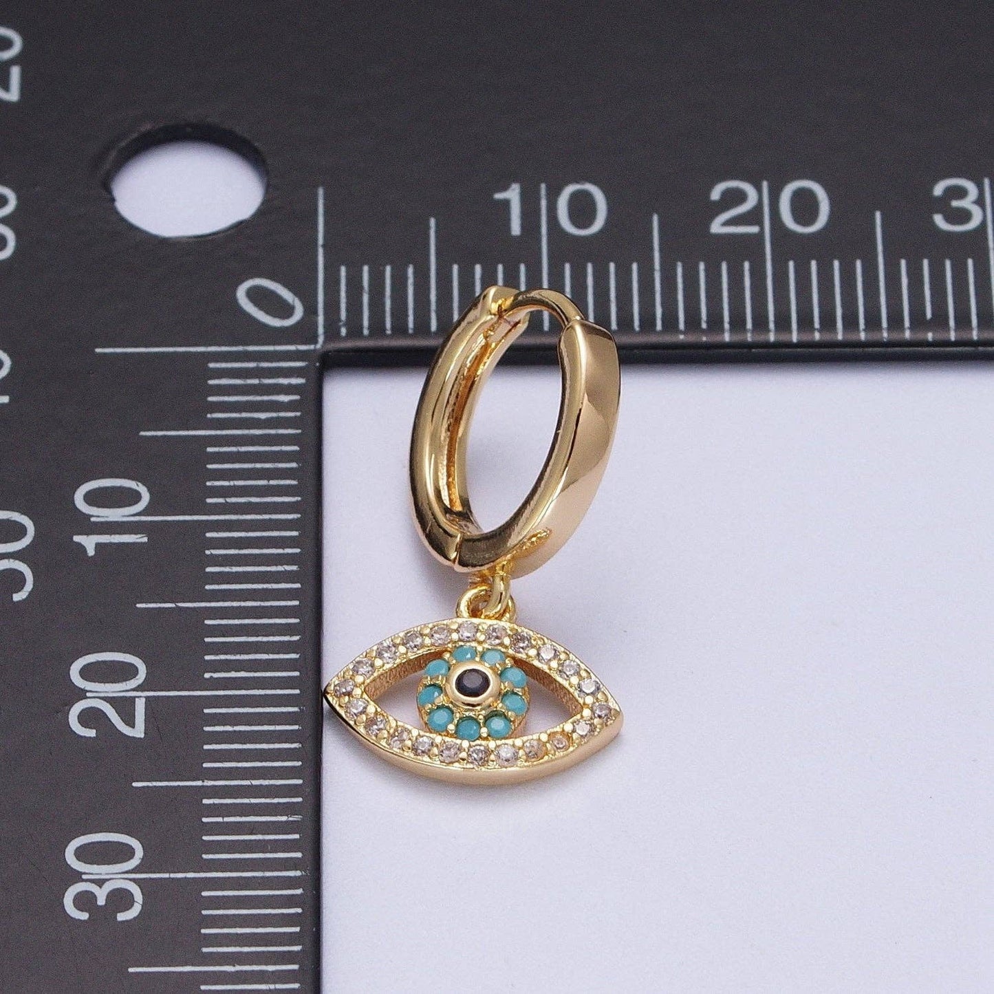 Evil Eye Charm Hoop Earrings 16K Gold Filled Y066