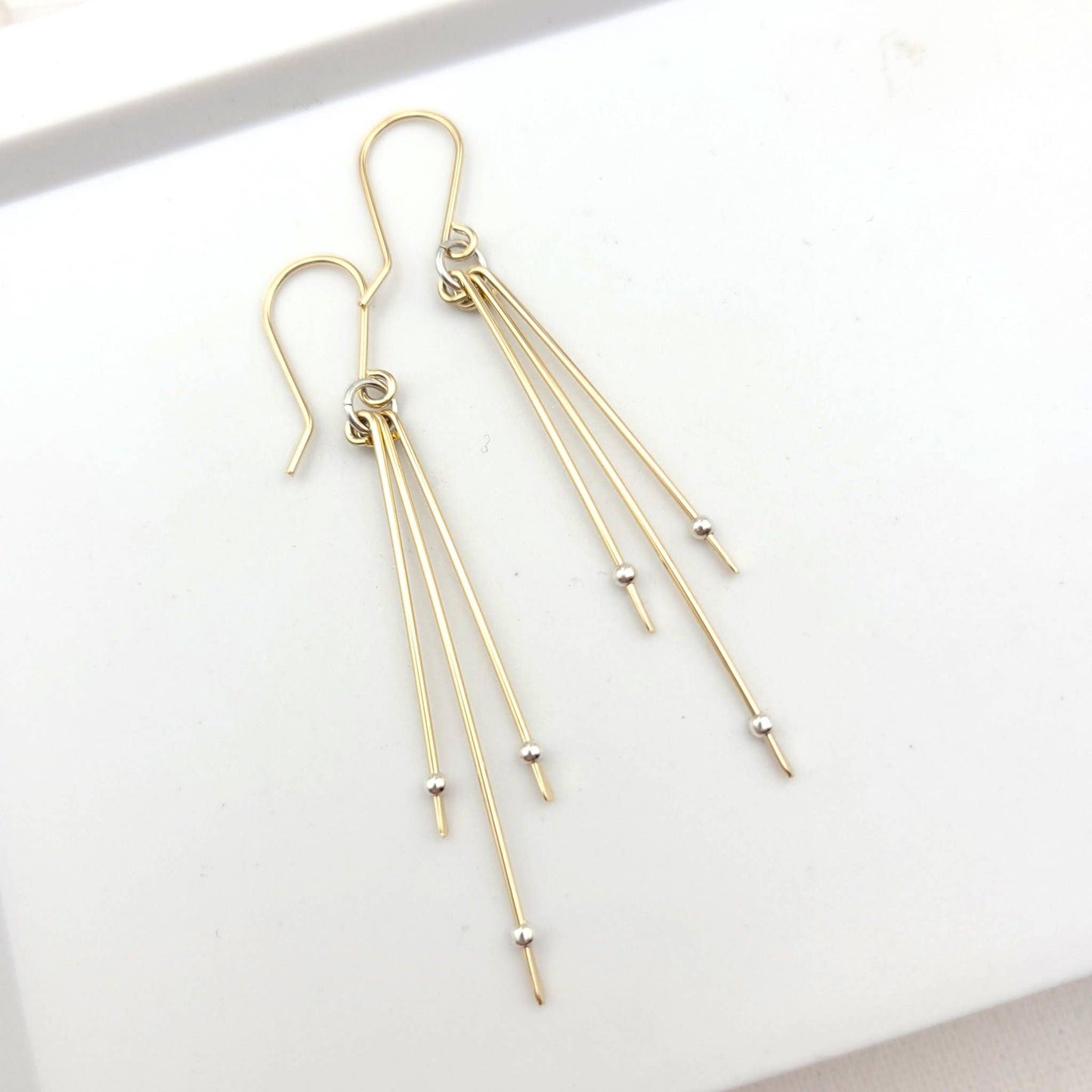 Mixed Metal Long Earrings - Gold with Silver