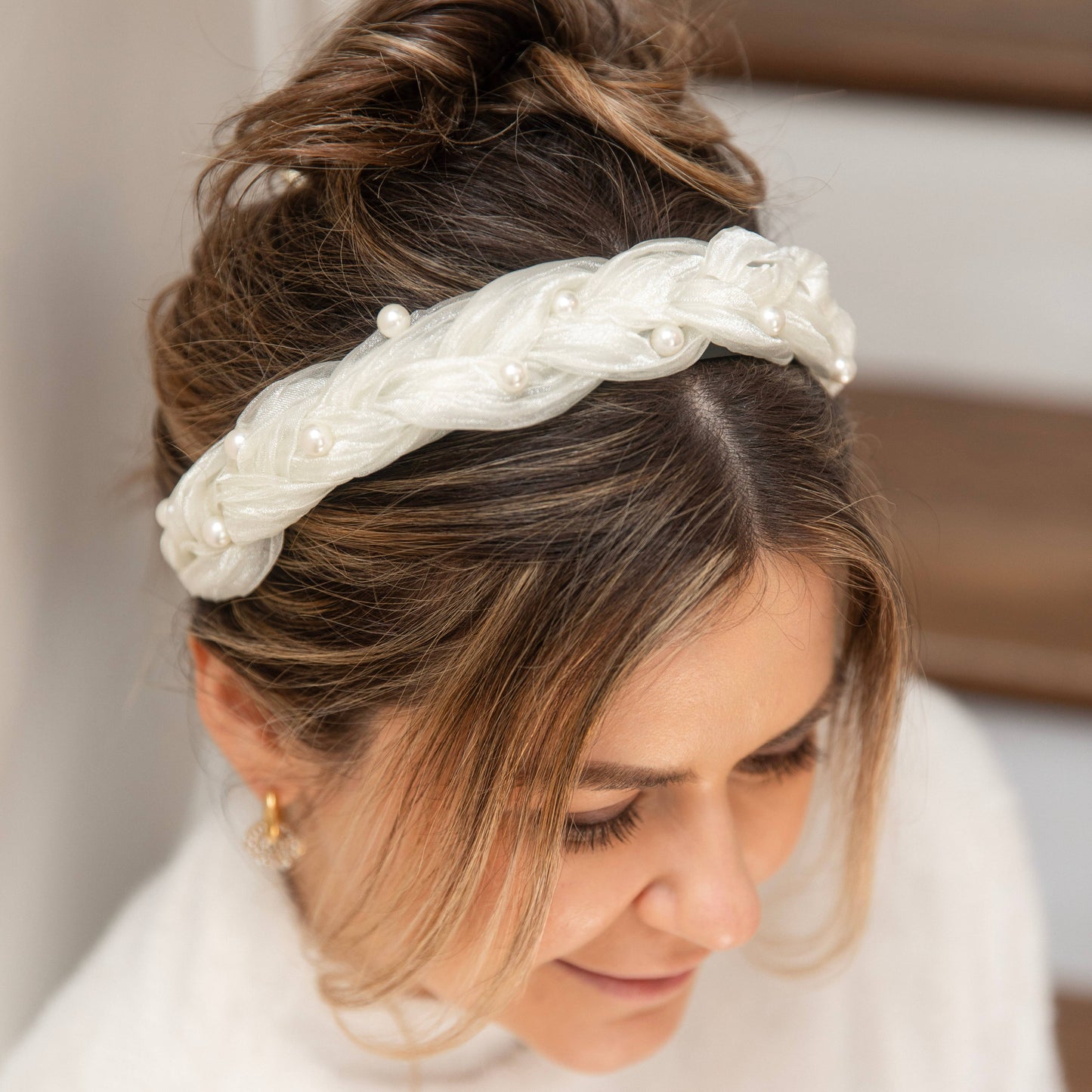 Blushing Braid Headband - Shimmery White Pearl | Gives Back