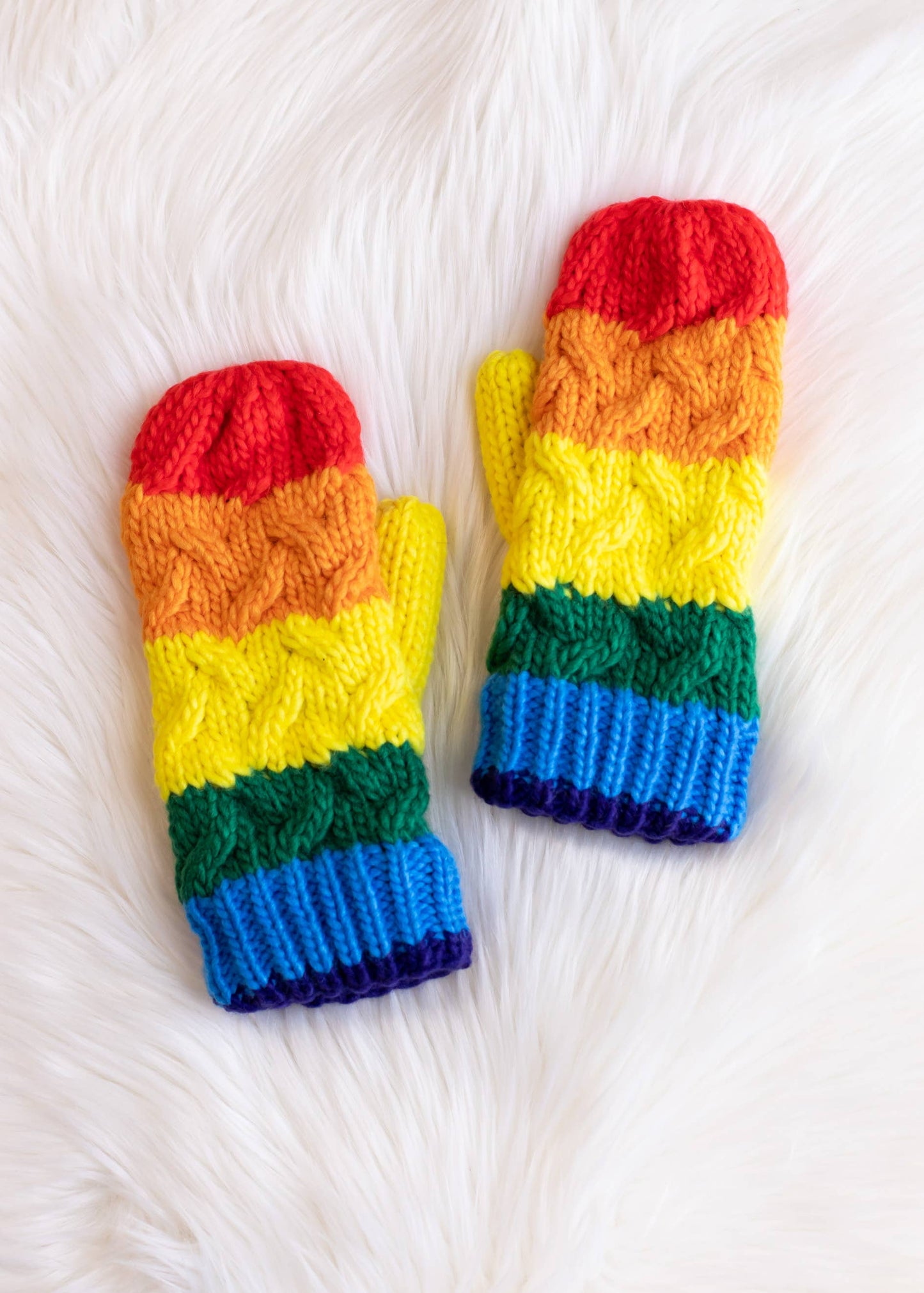 Classic Rainbow Striped Knit Mittens