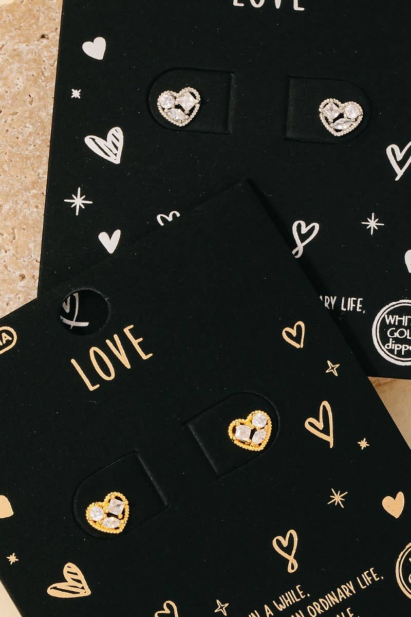 Gold Dipped Mini Cz Heart Stud Earrings