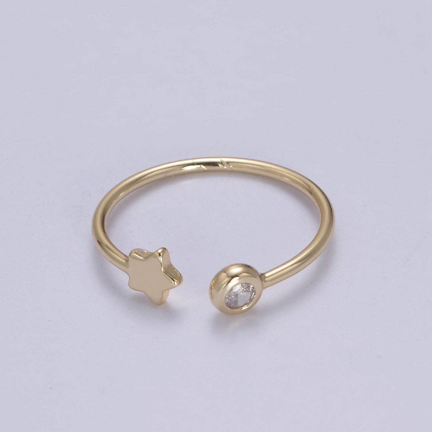 Dainty Celestial Mini Star & CZ Stone Adjustable Open Ring