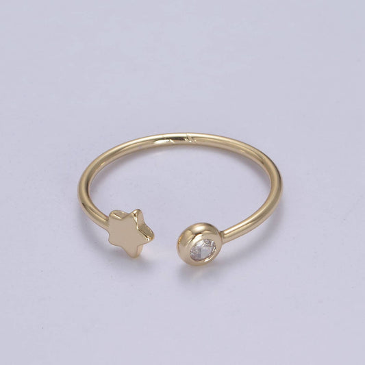 Dainty Celestial Mini Star & CZ Stone Adjustable Open Ring
