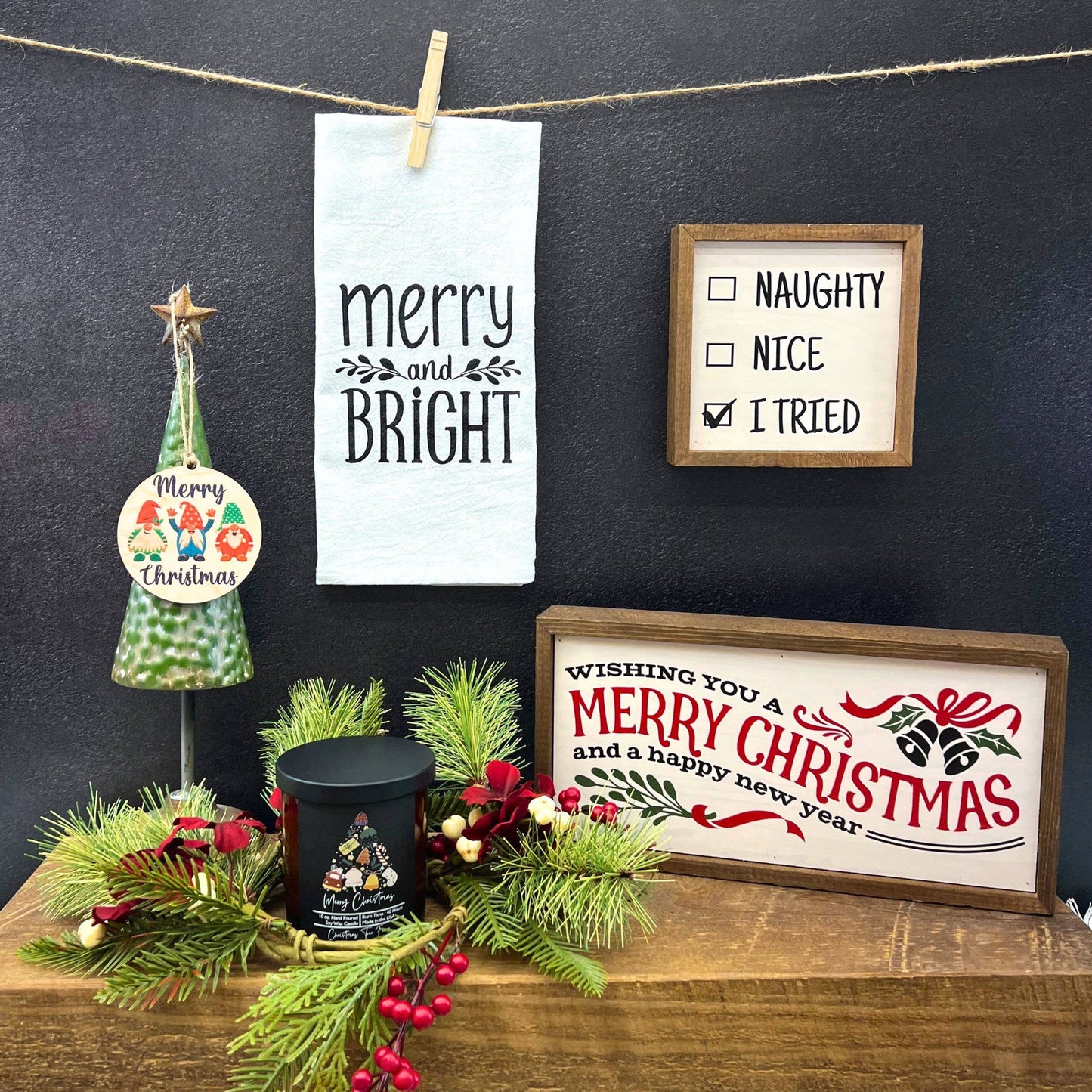 6X6 Christmas Decor - I Tried Desk Sitting Box Signs