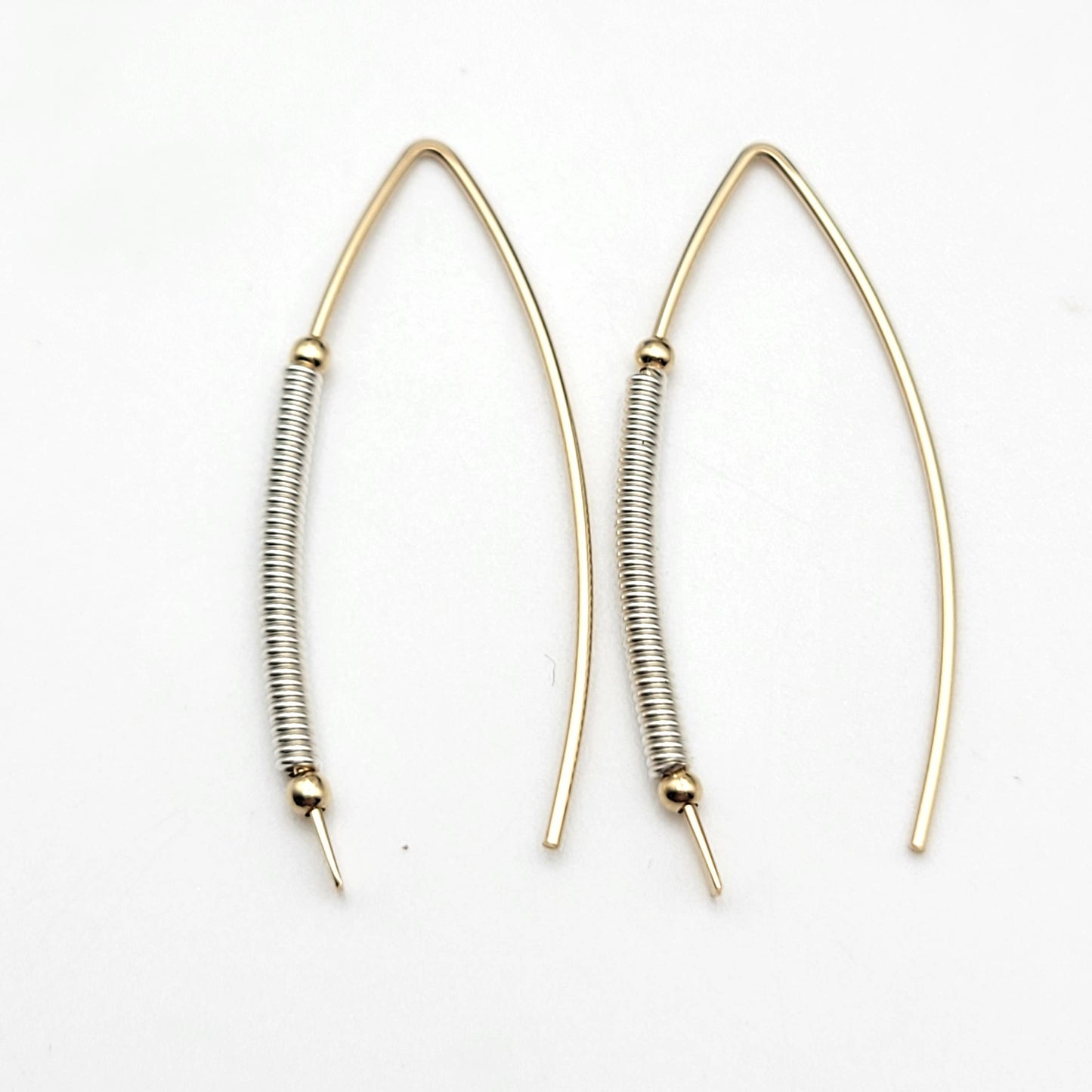 Gold and Silver Coil Wishbone Threader Earrings