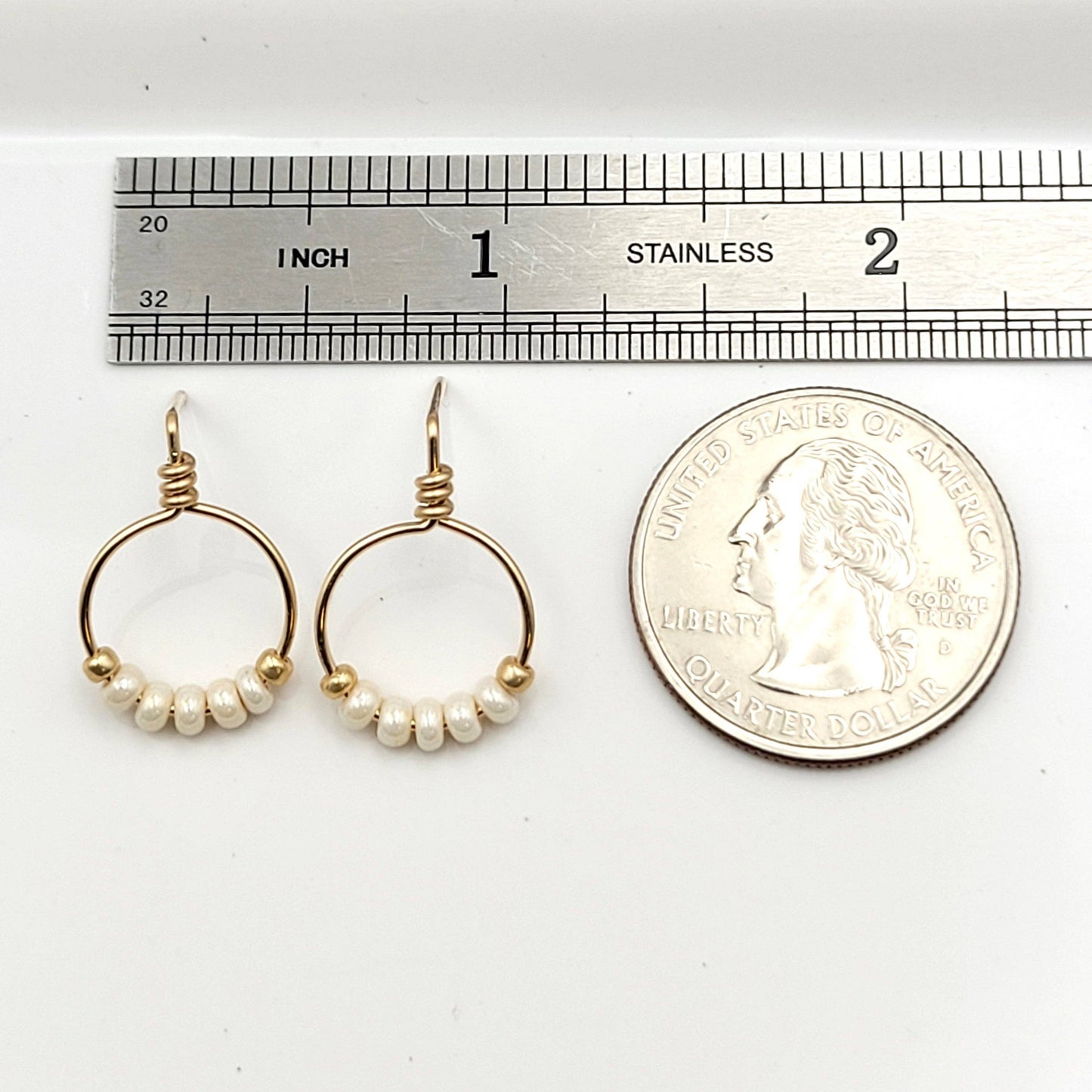 14k Gold Filled & Pearl Luster Beaded Hoop Earrings