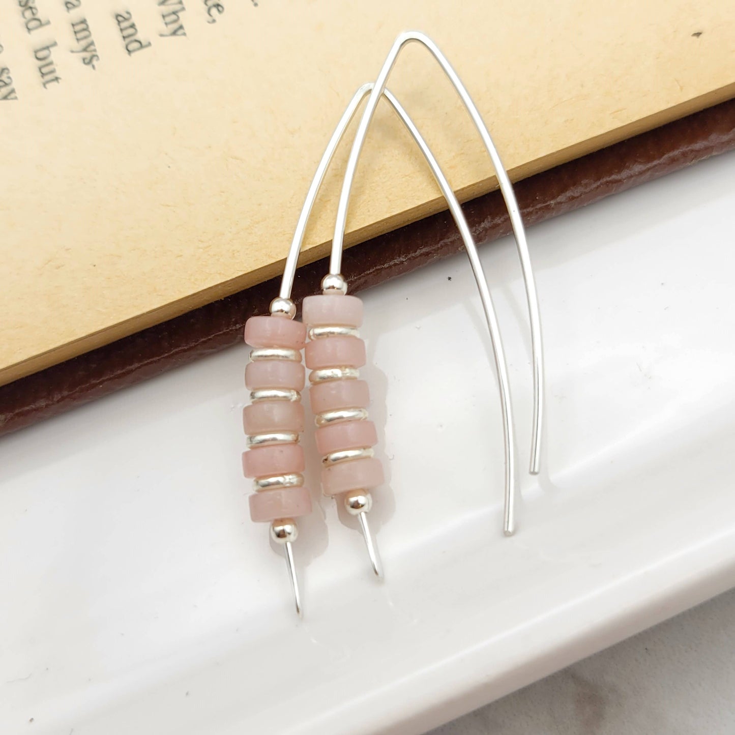 Pink Opal and Sterling Silver Threader Earrings