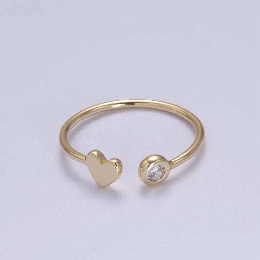 Simple Minimalist Heart & CZ Stone Adjustable Open Ring