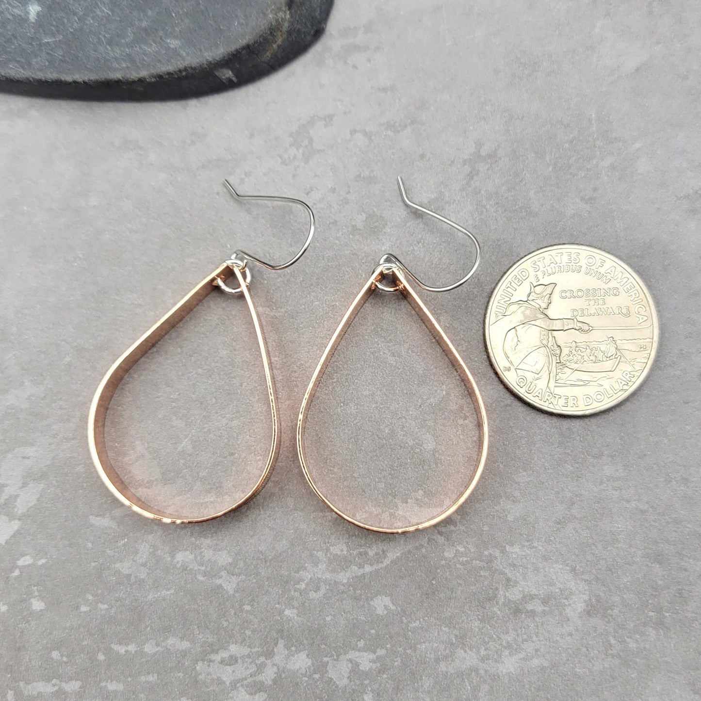 Shiny Copper Teardrop Hoop Earrings