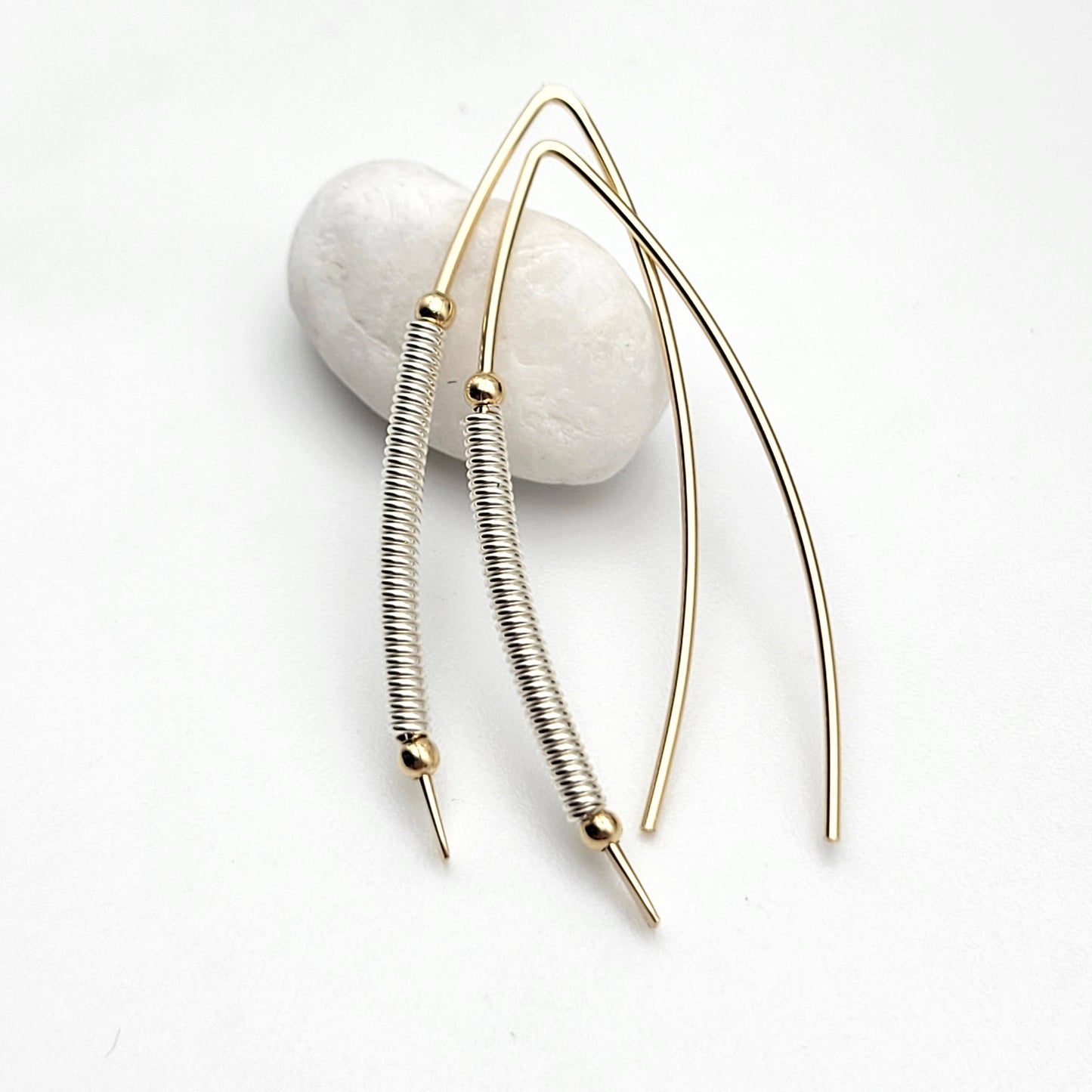 Gold and Silver Coil Wishbone Threader Earrings